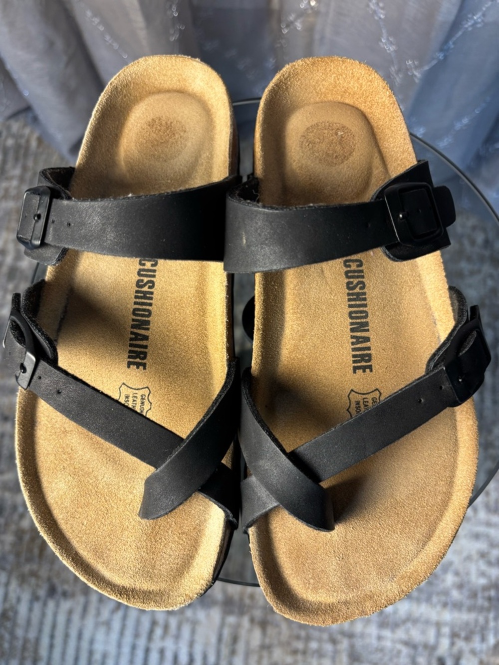 Cushionaire Black Strappy Footbed Sandals